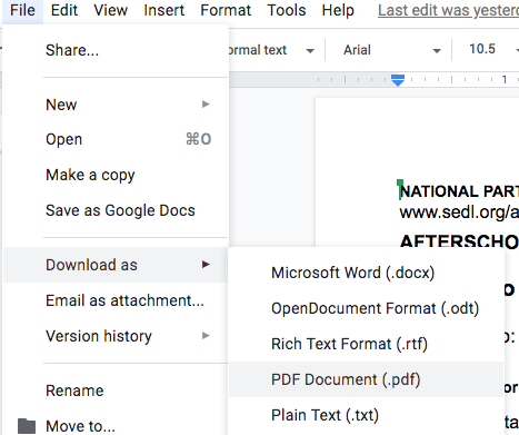 Download as PDF in Google Drive