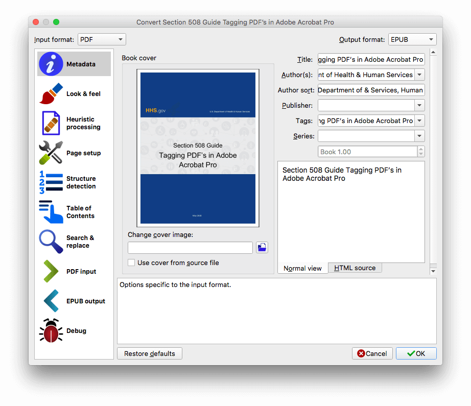 use Calibre to convert PDF to EPUB