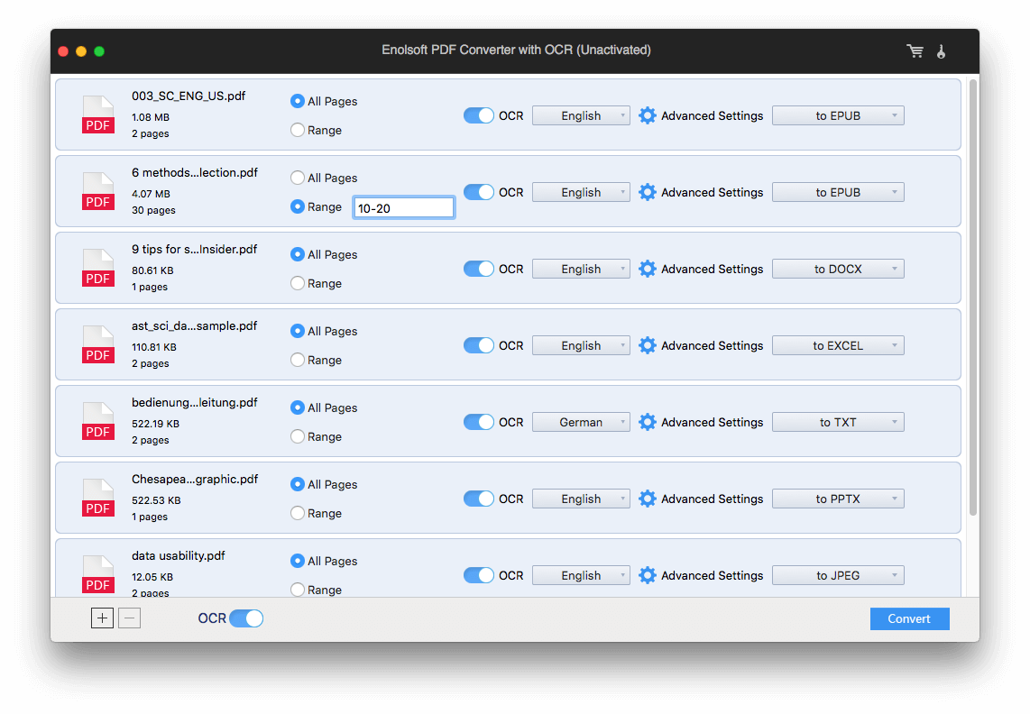 OCR settings