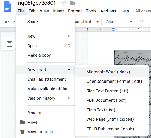 Google Docs export formats