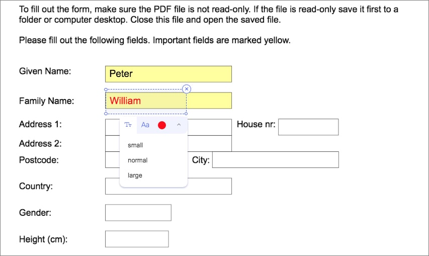 change font size in pdf form online- hipdf