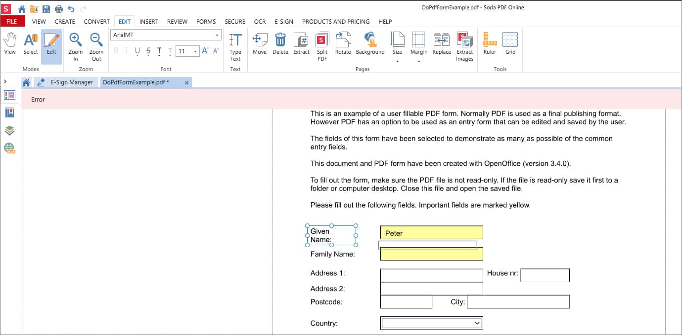 change font size in pdf form online- sodapdf