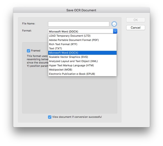 Save OCR Document window