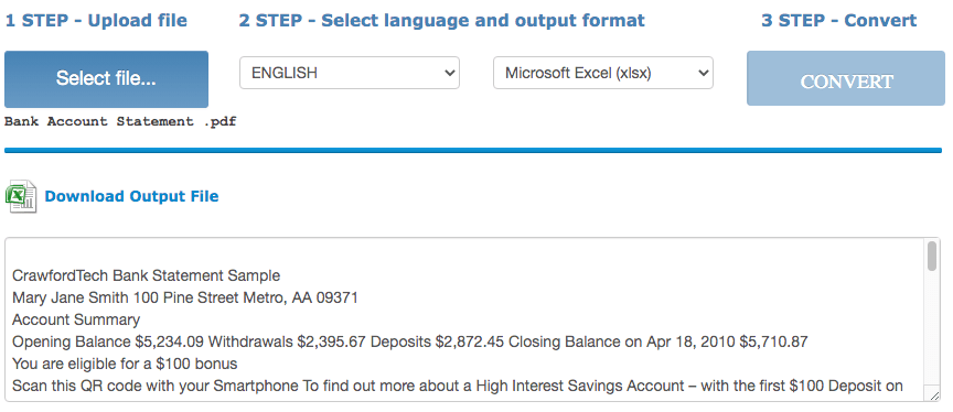 onlineocr pdf to excel