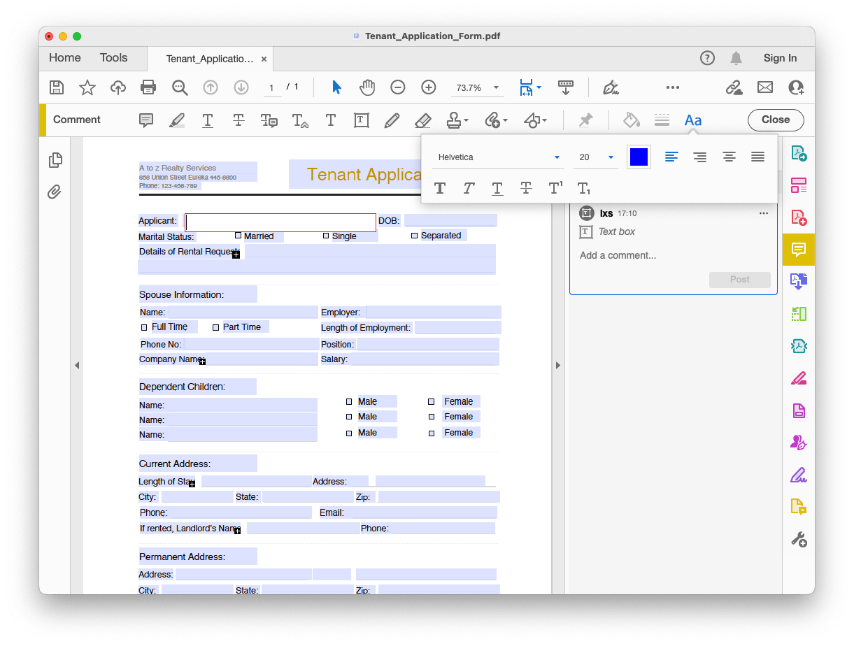 change form font size adobe 02