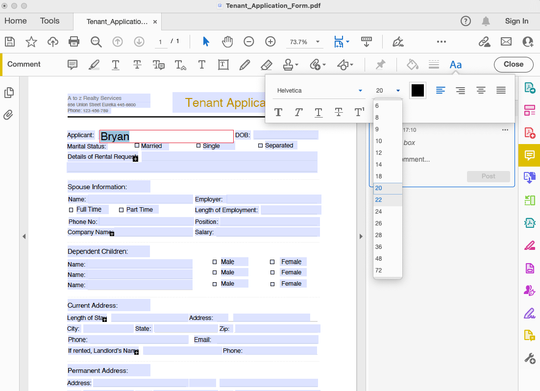 change form font size adobe 03