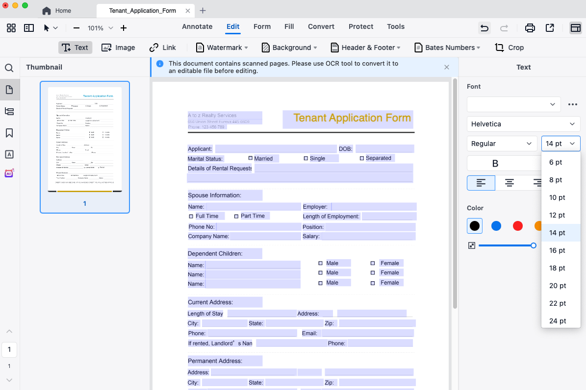 change form font size 05