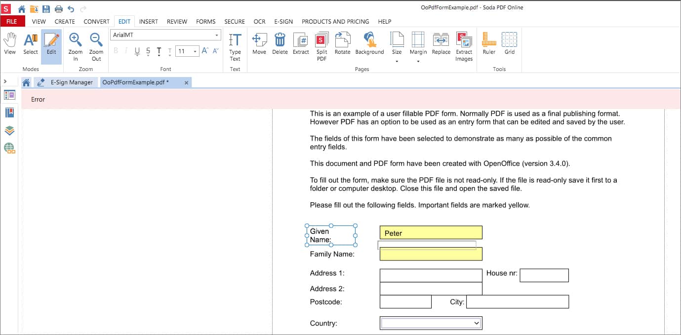 change font size in pdf form online- sodapdf