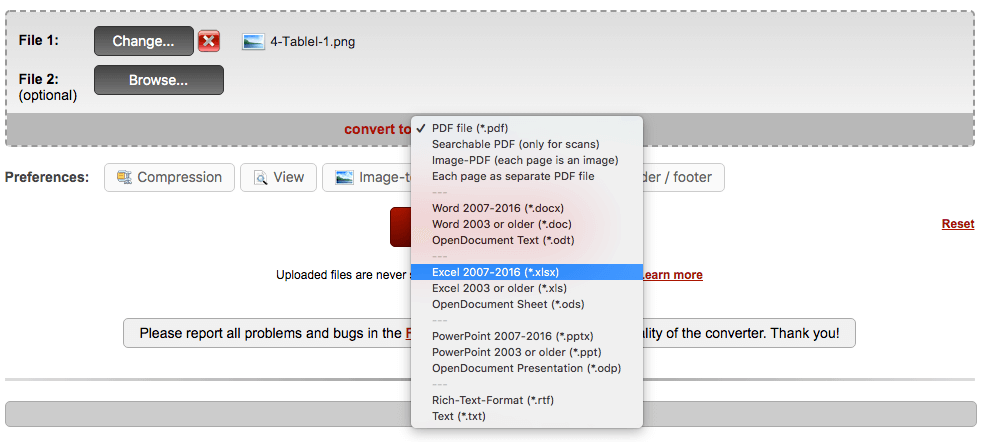 png to excel free online converter